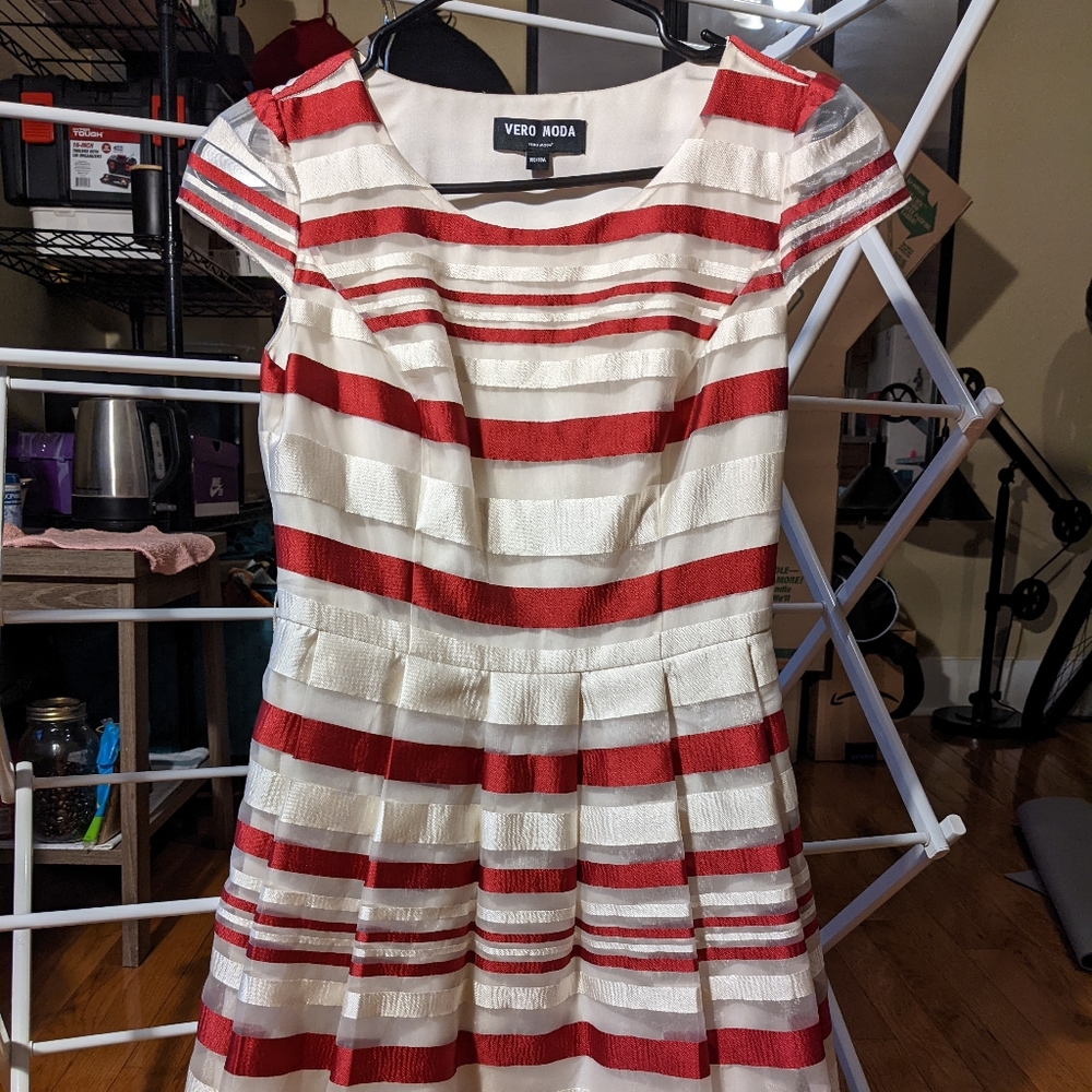 Vero Moda red stripe lace dress, S